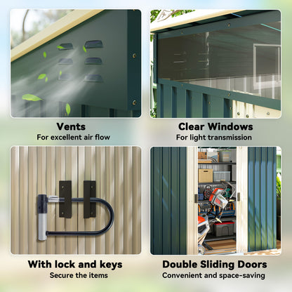 6.5x4FT Galvanised Metal Shed with Foundation Kit, Lockable Garden Tool Storage House with Sliding Doors, Vents, Grey