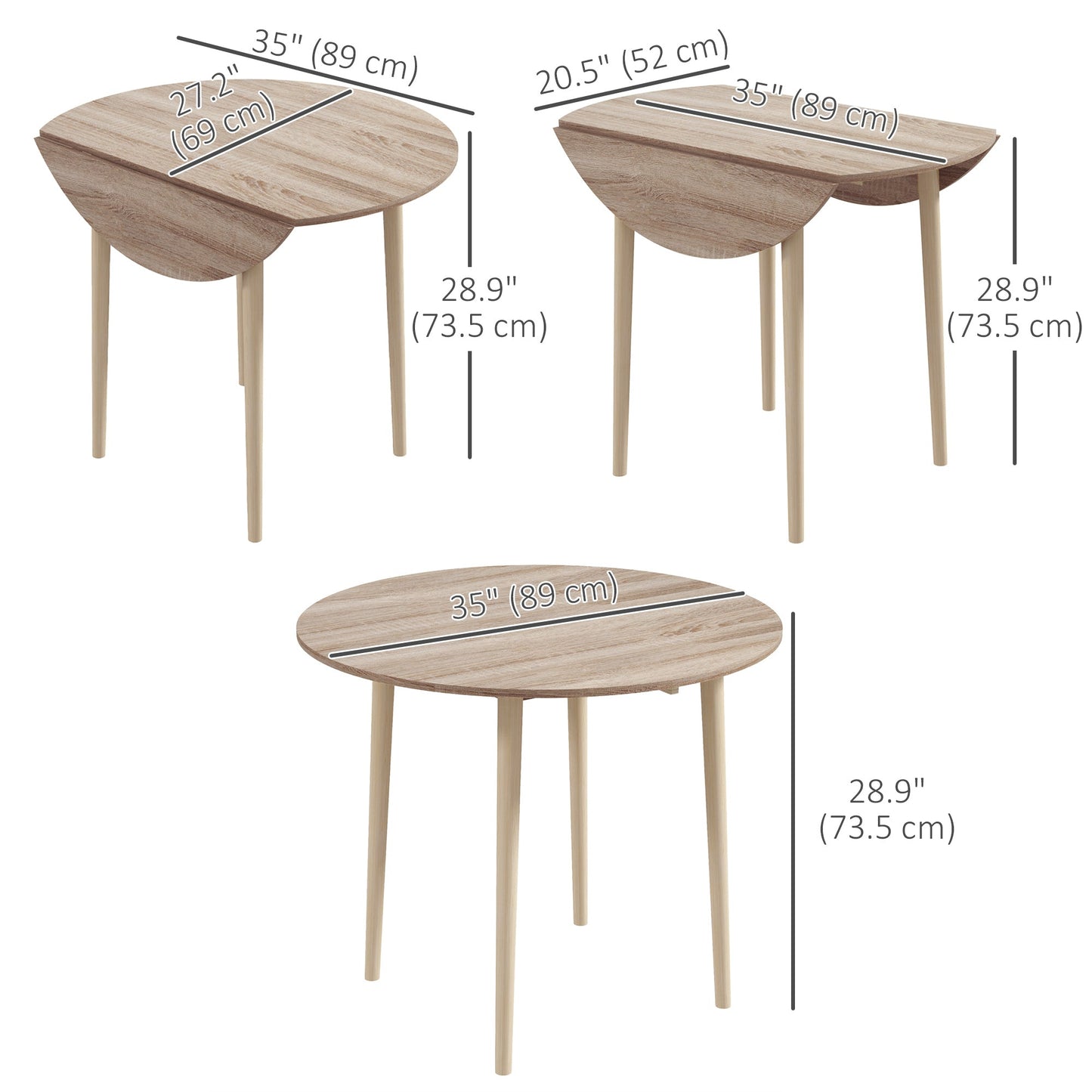Merrill Round Drop-Leaf/Folding Dining Table for Small Spaces-Oak