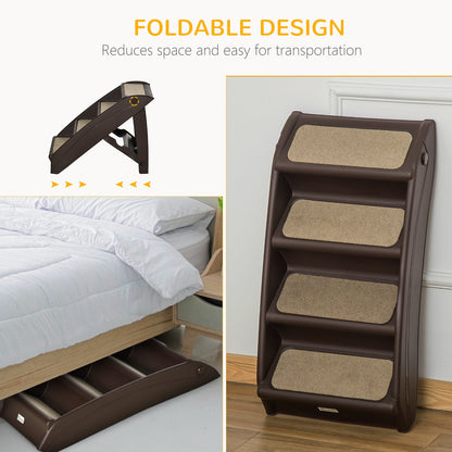 4-Level Portable Dog Stairs, Foldable Dog Steps for Small Dogs, Lightweight Cat Steps, with Nonslip Soft Mats, for High Bed, Sofa, Beige