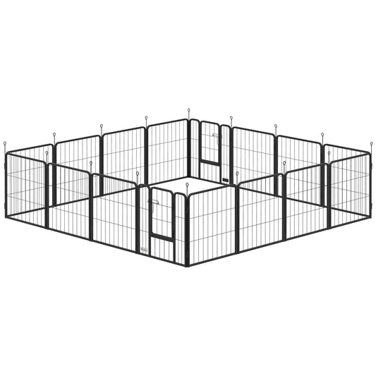 16 Panels Dog Playpen with Straps, Portable & DIY, for Small Dogs, for Yard, RV, Camping, Garden, 24" Height