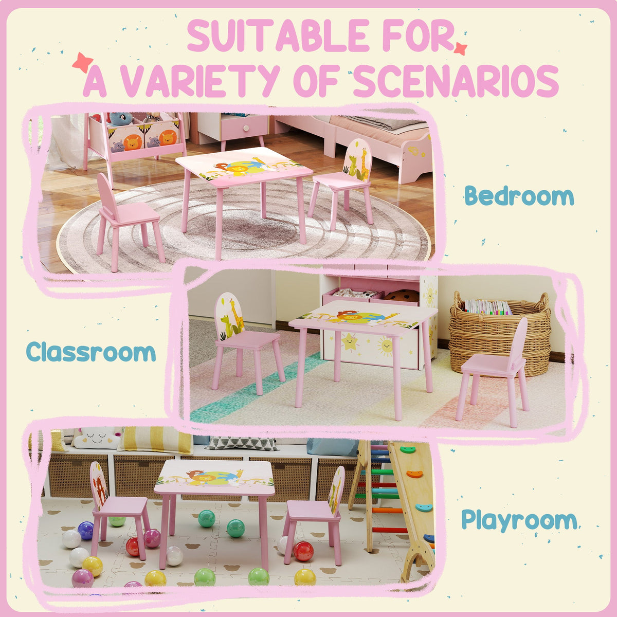 Kids Table and Chair Set, Toddler Table and 2 Chairs Set for Art, Craft, Reading, Learning, Pink