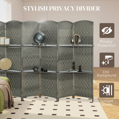 6 FT Privacy Screen, 4 Panel Room Divider with Shelves for Living Room Bedroom Home Office, Grey