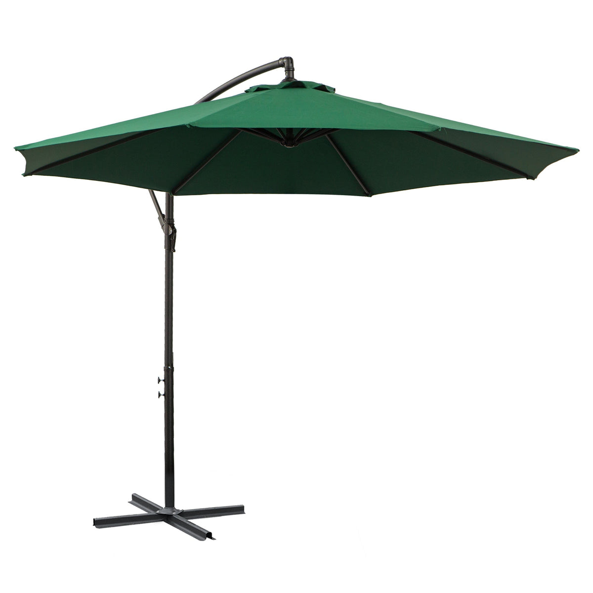 9.7ft Offset Patio UmbrellaCantilever Parasol with Crank Handle, 8 Ribs and Cross Base for Outdoor, Sun Shade, Black