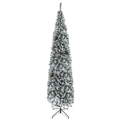 6ft Flocked Christmas Tree, Pencil Christmas Tree with Realistic Branch Tips, Folding Metal Stand, Green