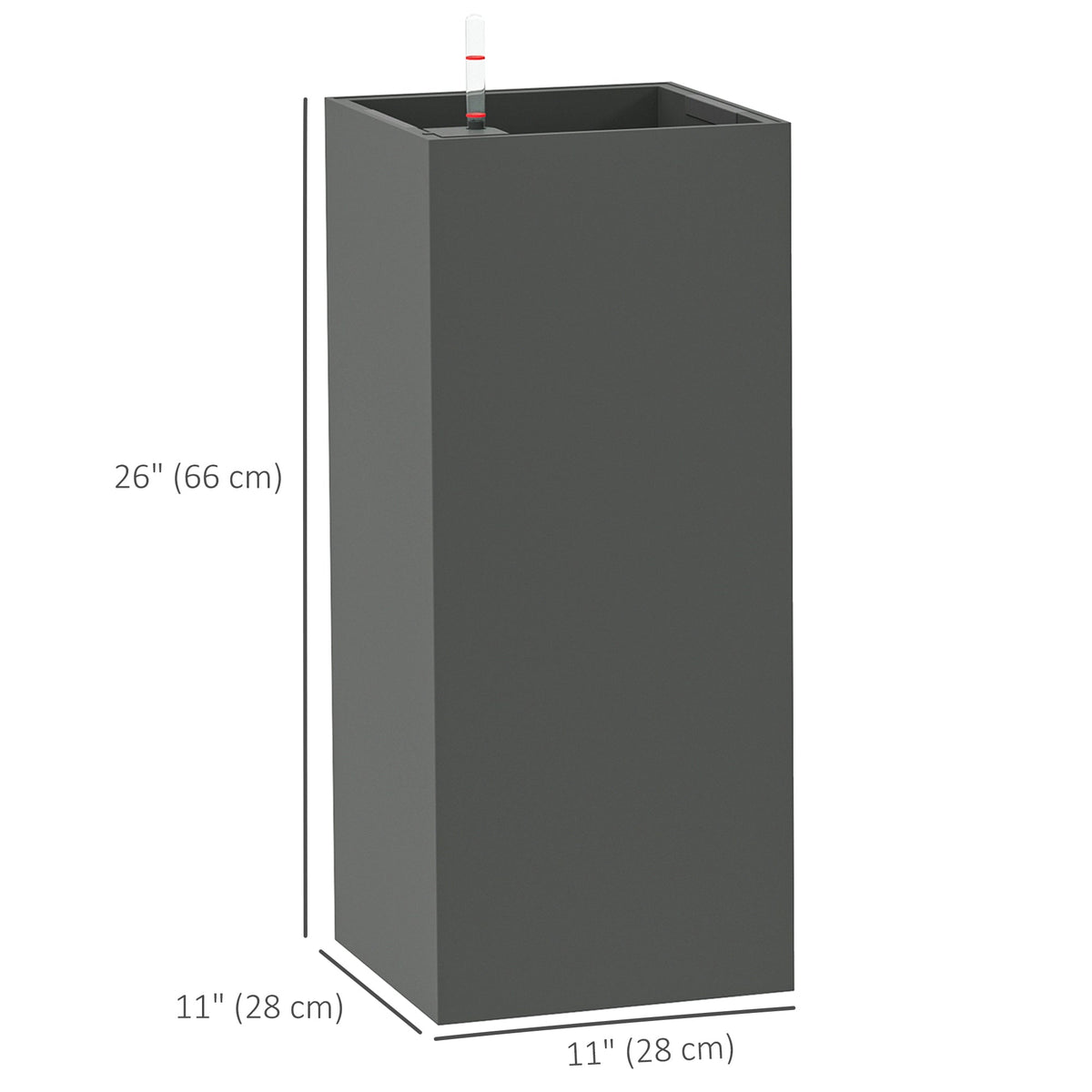 2 Pack Planter Box, 26 Inch Plastic Flower Pots with Water Level Indicator, Drainage Hole and Drain Plug, Dark Grey