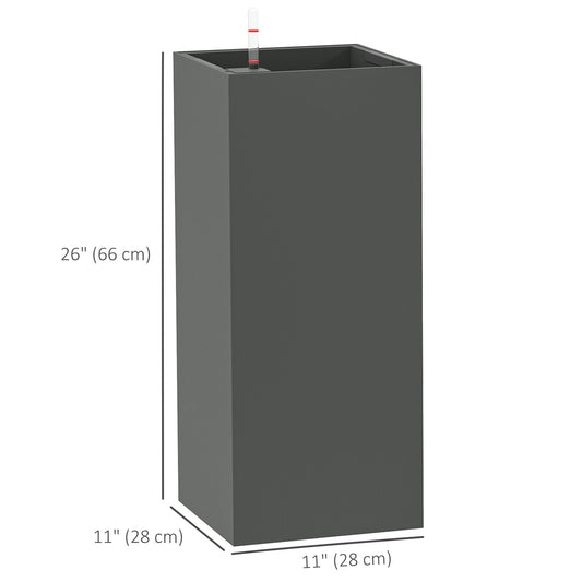 2 Pack Planter Box, 26 Inch Plastic Flower Pots with Water Level Indicator, Drainage Hole and Drain Plug, Dark Grey