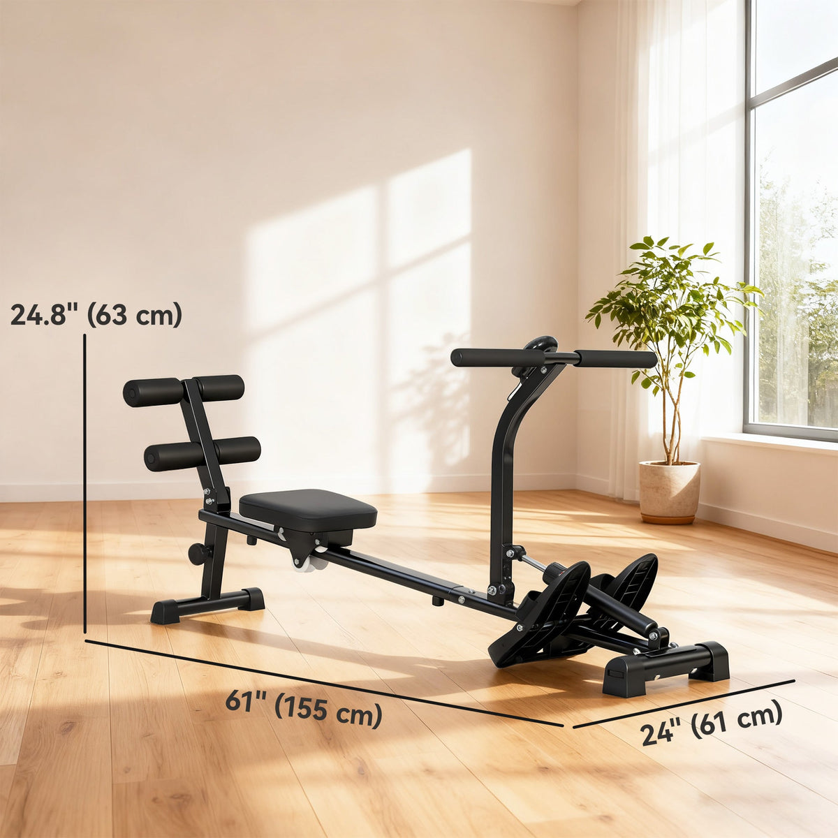 Hydraulic Rowing Machine with LCD Monitor, Sit-Up Function for Home Gym, Black