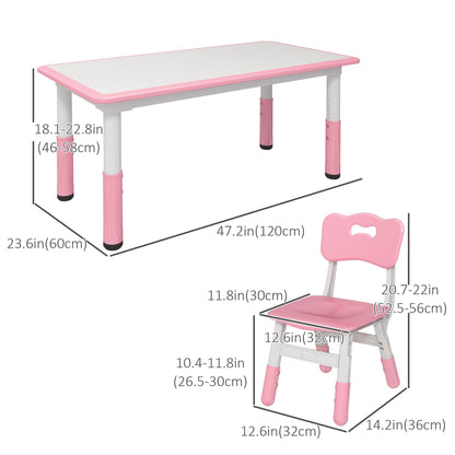 Kids Table and Chair Set with 4 Chairs, Adjustable Height, Easy to Clean, for 1.5 - 8 Years Old, Green