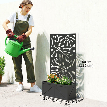 Metal Raised Garden Bed with Trellis for Climbing Plants, Freestanding or Wall Mounted Flower Bed with Privacy Panel