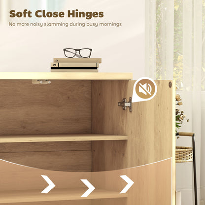 Sideboard Buffet Cabinet, 30.7" Modern Kitchen Storage Cabinet with Soft-Close Door and Adjustable Shelves, Oak