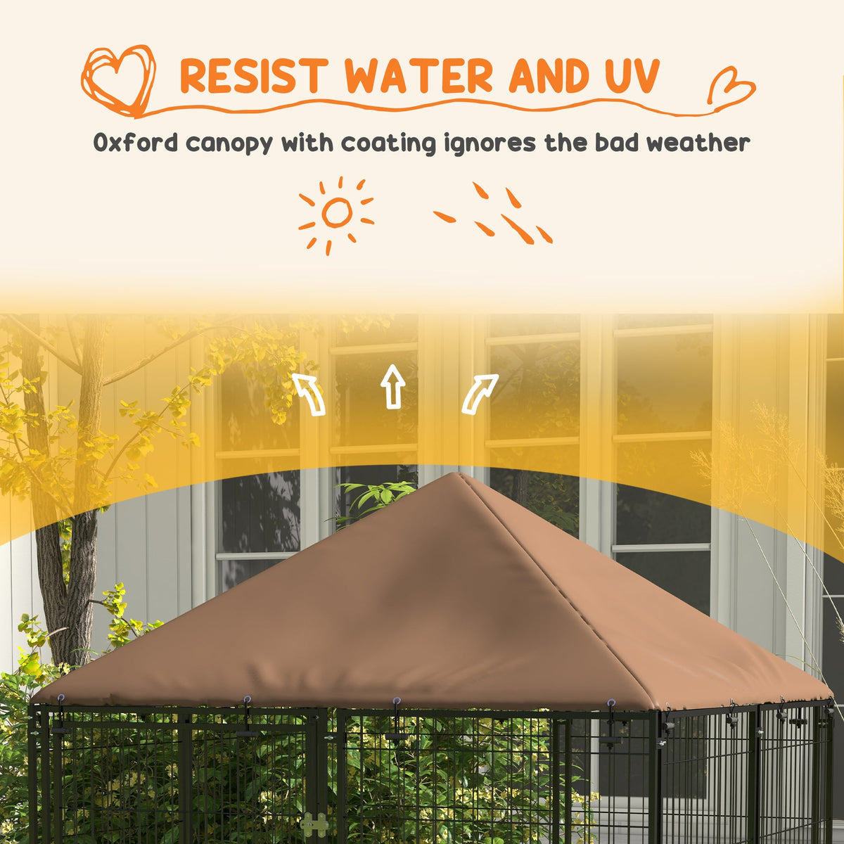 4.6' x 4.6' x 5' Outdoor Dog Kennel with Canopy, Rotating Bowls, Coffee