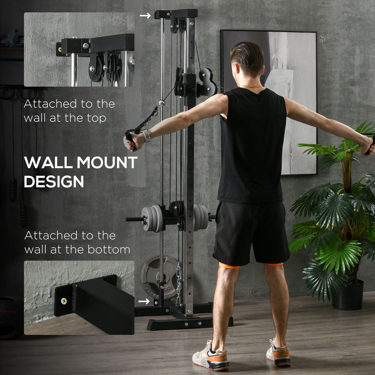 Wall Mount Cable Station, 15 Positions Adjustable Dual Pulley Machine Cable Crossover Machine Home Gym Equipment