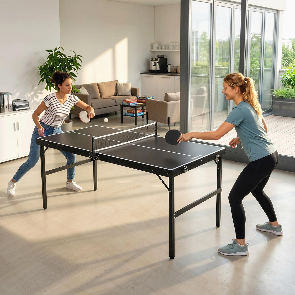 Mini Folding Table Tennis Table with Aluminium Frame, Portable Outdoor Ping Pong Table with Net for Indoor Outdoor Garden Camping, Black