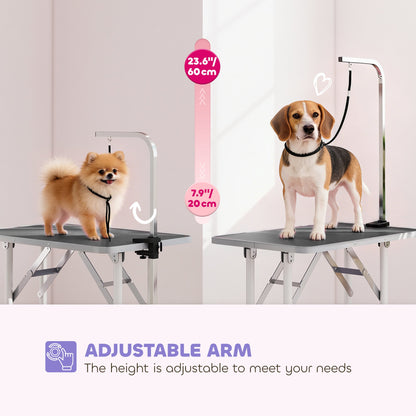Foldable Pet Grooming Table for Dogs Cats with Adjustable Arm, Non-slip Surface, Black