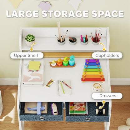 Kids Study Table and Chair Set, Art Desk and Chair Set with Storage Shelf and Drawers for 3-8 Year Old