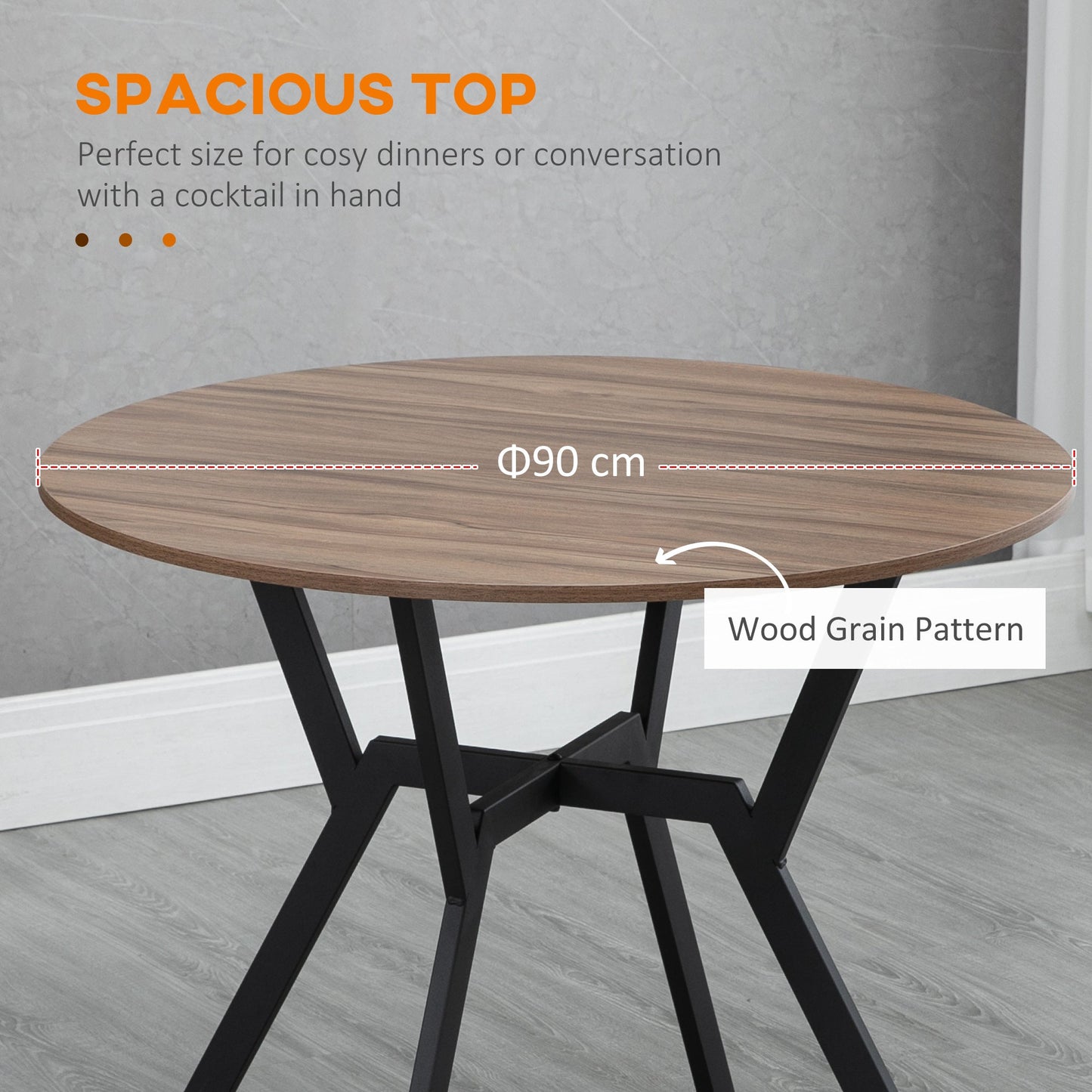 Ainsley 35" Round Dining Table with Steel Frame-Brown