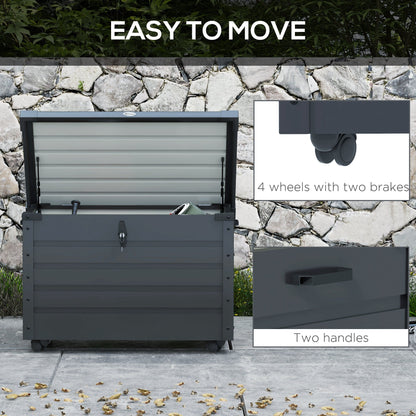 78 Gallon Garden Storage Box, Waterproof Outdoor Storage Container with Wheels and Handles, Dark Grey