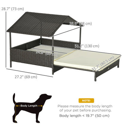 Rattan Dog House with Canopy, Wicker Dog Bed with Water-Resistant Cushion, for Small and Medium Breeds Blue