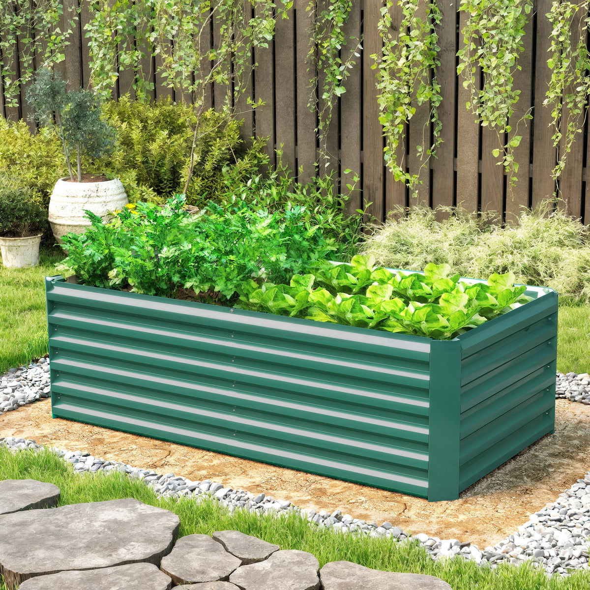 6' x 3' x 2' Raised Garden Bed, Galvanized Planter Box for Growing Flowers, Herbs and Vegetables, Brown