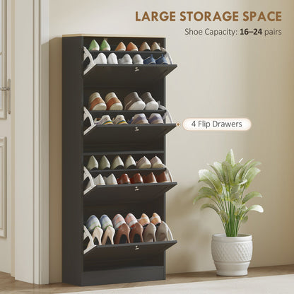 Modern Shoe Storage with 3 Flip Drawers and Adjustable Shelves, Shoe Cabinet Organizer for 12-18 Pairs of Shoes, Black