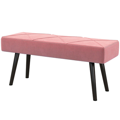 39 Inches Upholstered Bedroom Bench, Modern End of Bed Bench with Steel Legs, Cream White