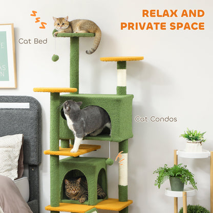 54" Cat Tree, Multi-Level Cat Tower with Scratching Posts, Cat Condos, Bed, Platforms, Ramp, Toy Ball, Beige