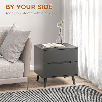 Nightstand, Bedside Table with 2 Drawers, Modern Side End Table with Solid Wood Legs for Bedroom, White