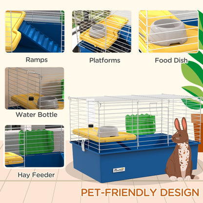 18.5" Small Animal Cage with Water Bottle, Food Dish, Platform, Ramp, Black