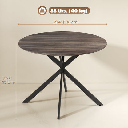 40" Round Kitchen Table for 4, Industrial Dining Table with Steel Legs for Dining Room, Distressed Brown