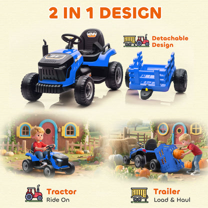 12V Kids Ride On Tractor with Trailor, Remote Control, Music, Lights, Shifter, for Kids Ages 3-8 Years, Blue