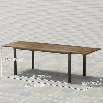63"-94.5" Extendable Patio Dining Table for 6-8 Person, Outdoor Dining Table with Aluminium Edging, Steel Frame, Brown