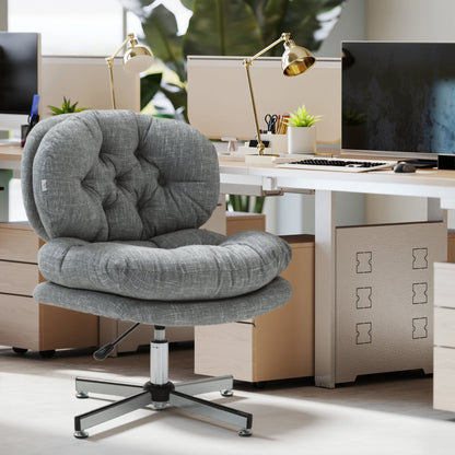Computer Desk Chair, Armless Office Chair with Wide Padded Seat and Adjustable Height, Cream White