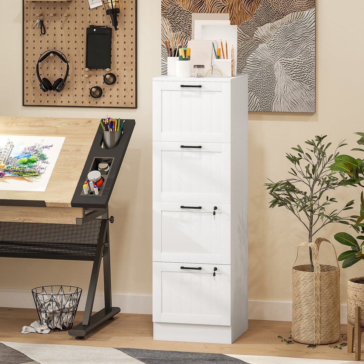 2 Drawer Filing Cabinet with Lock, Office Storage Cabinet with Adjustable Hanging Bars for A4 Letter Size Files, Black