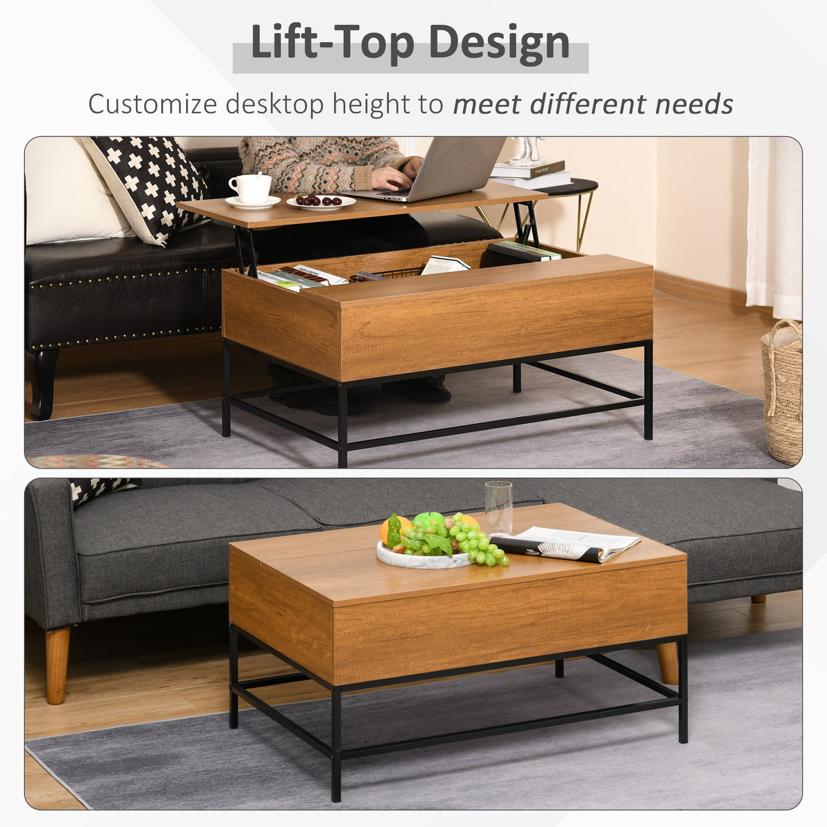 Lift Top Coffee Table with Hidden Storage Compartment Lift Tabletop Center Table for Living Room, Rustic Brown