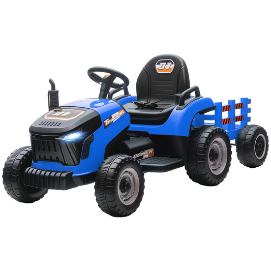 12V Kids Ride On Tractor with Trailor, Remote Control, Music, Lights, Shifter, for Kids Ages 3-8 Years, Blue