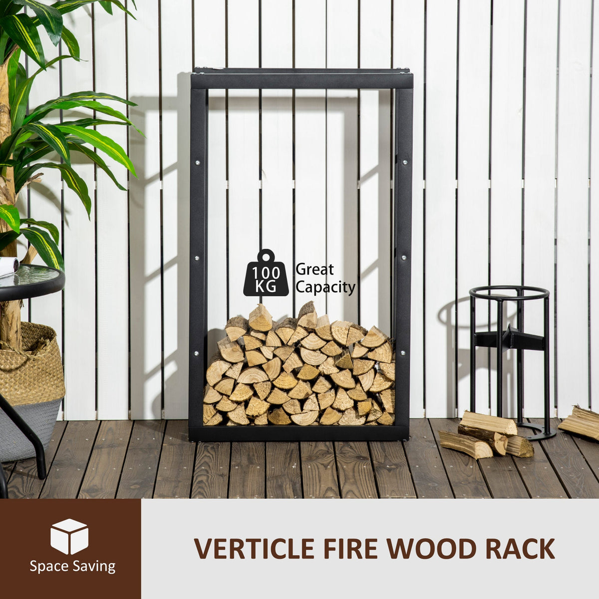 15.7" x 9.8" x 39.4" Firewood Rack Outdoor, Log Holder Fireplace Storage Rack with Handles and 220 lbs. Weight Capacity, Black