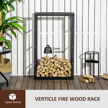 15.7" x 9.8" x 39.4" Firewood Rack Outdoor, Log Holder Fireplace Storage Rack with Handles and 220 lbs. Weight Capacity, Black