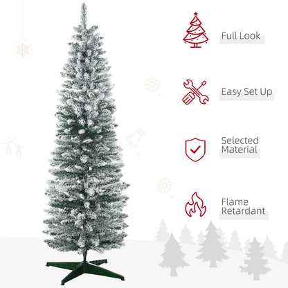 5ft Tall Pencil Artificial Christmas Tree, Holiday Décor with Snow Flocked Branches, Green