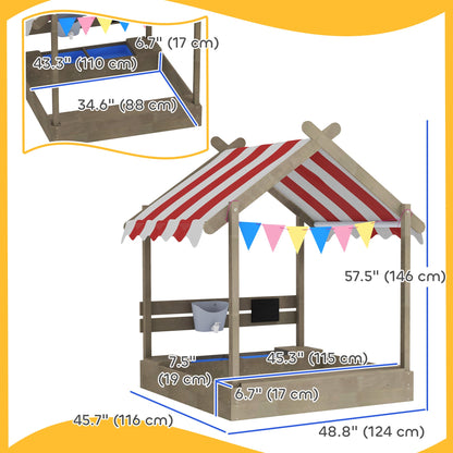 Outdoor Wooden Sandbox with Cover for 3-7 Years Old, Backyard, Brown