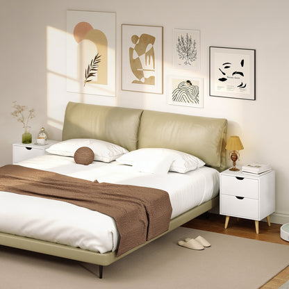 Modern Bedside Table, Nightstand with 2 Drawers and Pine Wood Legs for Bedroom, Living Room, White