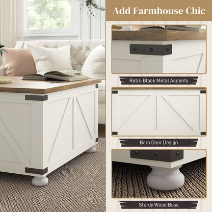 Farmhouse Coffee Table, Square Center Table with Flip-top Lids, Hidden Storage Compartment and Wooden Legs, Oak