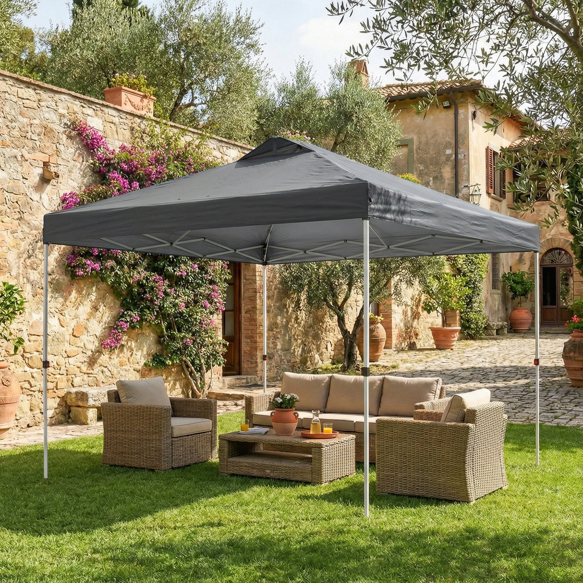 Pop Up Canopy Waterproof Canopy Tent with Carrying Bag for Parties Garden BBQs 9.8' x 9.8', Blue