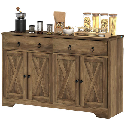 Sideboard Cabinet with 2 Drawers, 4 Barn Doors and 2 Adjustable Shelves, Buffet Table for Living Room, Black