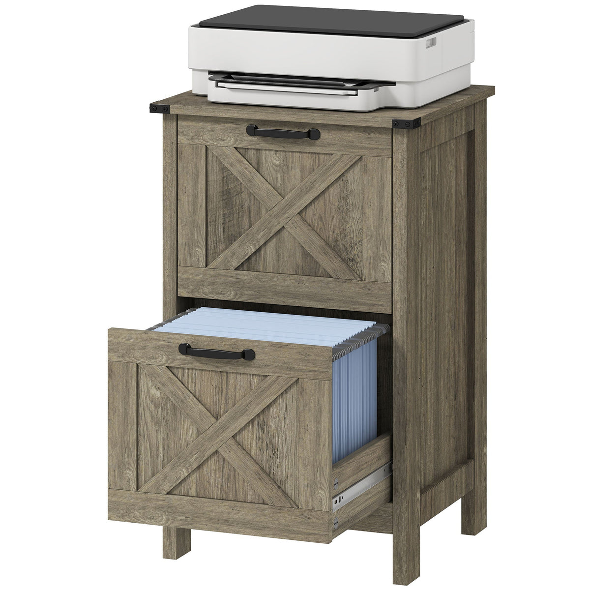 Vertical Filing Cabinet with 2 Drawers, Rustic Farmhouse Office Storage Cabinet for A4, Letter Size, Distressed Black