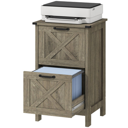 Vertical Filing Cabinet with 2 Drawers, Rustic Farmhouse Office Storage Cabinet for A4, Letter Size, Distressed Black