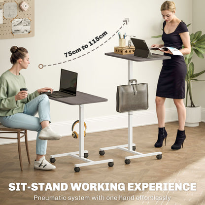 Eden Height Adjustable Standing Desk with Wheels and Headphone Hook-Grey