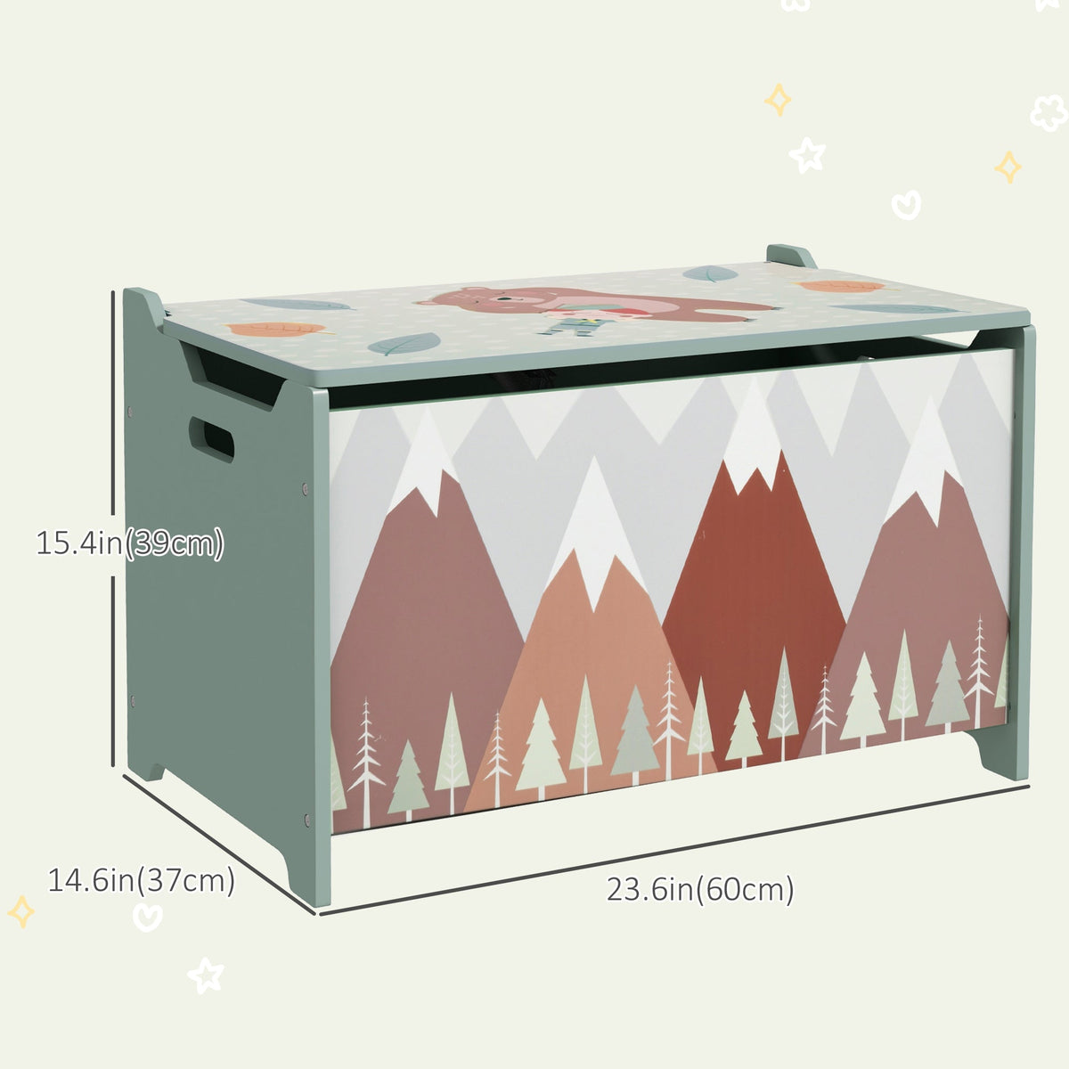 Toy Box, Kids Storage Chest with Lid, Safety Hinges and Groove Handles, Toy Storage Organizer with Mountain Pattern for Boys, Girls, Green