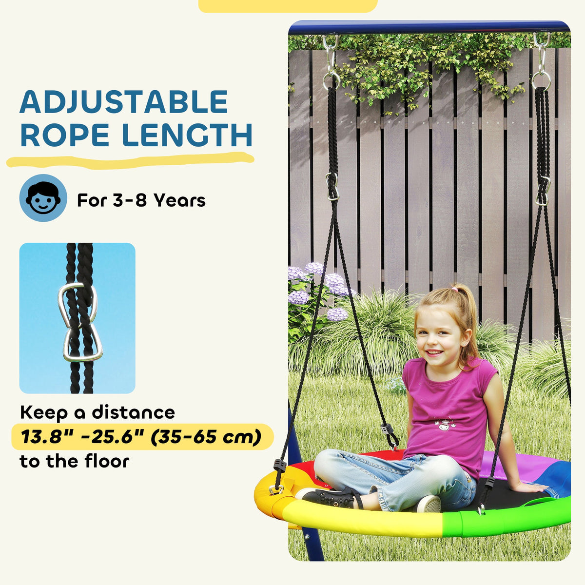 6 in 1 Kids Swing Set with 1 Saucer Swing, 1 Belt Swing, 1 Disc Rope Swing, Climbing Ladder and Net, Basketball Hoop