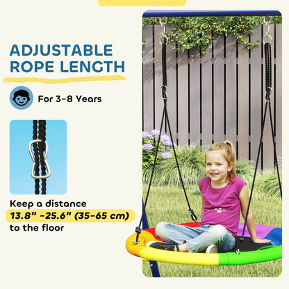 6 in 1 Kids Swing Set with 1 Saucer Swing, 1 Belt Swing, 1 Disc Rope Swing, Climbing Ladder and Net, Basketball Hoop
