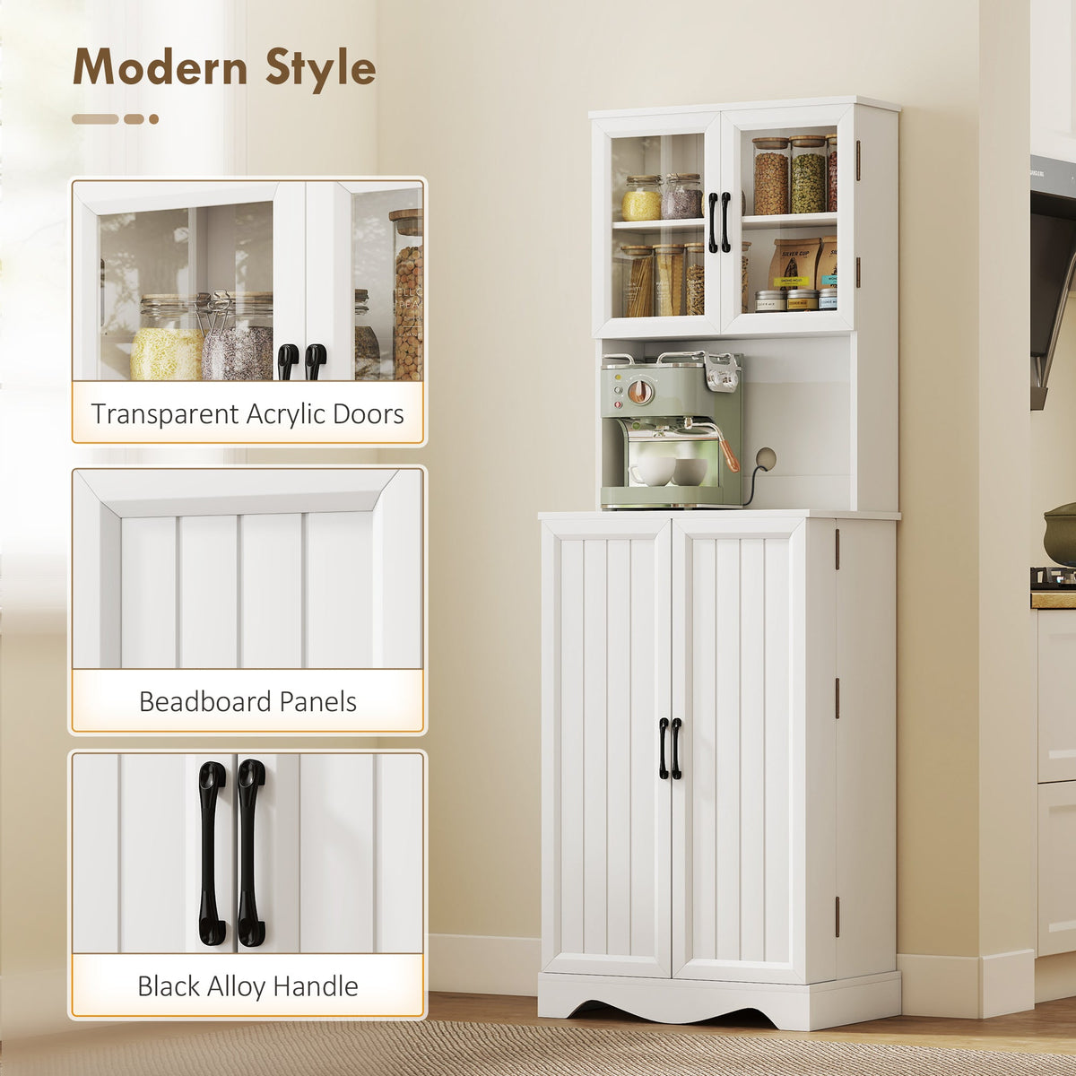 71" Kitchen Pantry Cabinet, Freestanding Kitchen Hutch with 8 Door Shelves, Adjustable Shelf and Acrylic Doors, Black